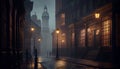 Victorian London on a moody evening with gas lights. Al generated