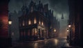 Victorian London on a moody evening with gas lights. Al generated