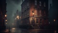 Victorian London on a moody evening with gas lights. Al generated