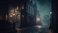 Victorian London on a moody evening with gas lights. Al generated