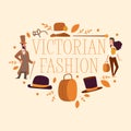 Victorian People Vector Gentleman In Hat And Woman Character In Vintage Fashion Dress On Retro Party Illustration
