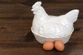 Victorian porcelain egg warmer chicken with eggs Royalty Free Stock Photo