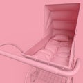 Victorian pram in minimalism concept on pastel background close up view