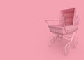 Victorian pram in minimalism concept on pastel background front side view with copy space