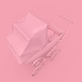 Victorian pram in minimalism concept on pastel background rear bird eye view