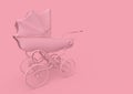 Victorian pram in minimalism concept on pastel background rear side view with copy space