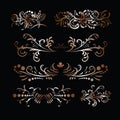 Victorian set of golden ornate page decor elements like dividers Royalty Free Stock Photo