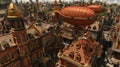 Victorian Skyline: Steampunk Cityscape with Airships and Mechanical Marvels