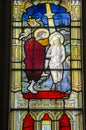 Victorian Stained Glass Window of Christ being Baptised Royalty Free Stock Photo