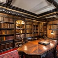 Victorian Steampunk Library: A Victorian library with leather-bound books, brass telescope, and steampunk-inspired decor3, Gener