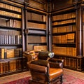 Victorian Steampunk Library: A Victorian library with leather-bound books, brass telescope, and steampunk-inspired decor5, Gener