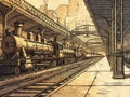 Victorian steampunk railroad sketch