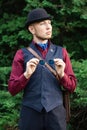 Victorian steampunk retro adwenturer guy in bowler hat