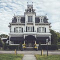 Victorian style funeral home ornate with unique crow`s nest i Royalty Free Stock Photo