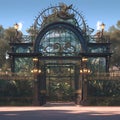 Victorian-style greenhouse entrance, exuding elegance and grandeur