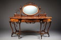 a victorian style vanity table with a mirror
