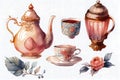 Victorian Tea Party Illustration in Watercolor Style. Perfect for Invitations and Scrapbooking.