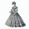 Vintage Victorian Lady Dress: Detailed Ink Illustrations In Black And White Royalty Free Stock Photo