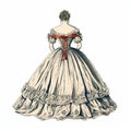 Victorian Woman Fashion Design Dark, White, And Red Dress Illustration