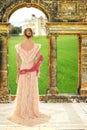 Victorian woman with pink scarf Royalty Free Stock Photo