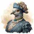 Vintage Bird Portrait In Baroque-inspired Beatrix Potter Style Illustration