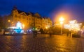 Victoriei Square with colored fountain and National Opera Royalty Free Stock Photo