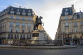 Victories Place in Paris under a pure cold blue sky