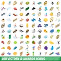 100 victory and awards icons set, isometric style