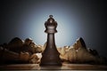Victory in chess. Queen in front and many dead pieces in background. 3D rendered illustration Royalty Free Stock Photo