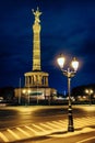 Victory column at night in city Berlin, Germany Royalty Free Stock Photo