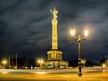 Victory column at night in city Berlin, Germany Royalty Free Stock Photo