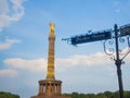 Victory Column with an old road sign in Berlin Royalty Free Stock Photo