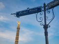 Victory Column with an old road sign in Berlin Royalty Free Stock Photo