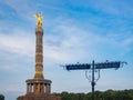 Victory Column with an old road sign in Berlin Royalty Free Stock Photo