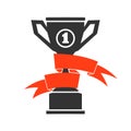 Victory cup symbol with red ribbon vector icon Royalty Free Stock Photo