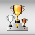 Victory cups or trophies, Gold, Silver and Bronze, illust