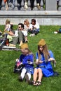 Victory Day celebration in Gorky park in Moscow. People in Gorky park.