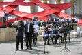 Victory Day celebration in Moscow. Orchestra plays in Gorly park.