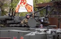 Victory Day celebration in Moscow. Soldiers in tank