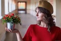 Victory day in honor of the end of world war II. Holiday dedicated to the second world war in Russia. Woman in military uniform