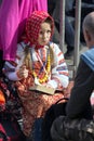 Victory Day in Moscow. Beautiful girl in national uniform with a book on Victory Day.