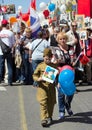 Victory Day in Moscow. Immortal regiment on Moscow street. Thousands march to remember World War 2 rel