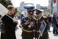 Victory Day. Procession `Immortal Regiment`, dedicated to the end of the Second World War. Officers with orders and medals Royalty Free Stock Photo