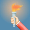 Victory flame symbol hand hold fire torch icon template 3d realistic design vector illustration