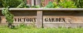 Victory Garden sign on raised vegetable bed