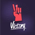 Victory hand sign with typographic icon - vector