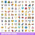 100 victory icons set, cartoon style Royalty Free Stock Photo