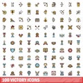 100 victory icons set, color line style Royalty Free Stock Photo