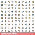 100 victory icons set, color line style Royalty Free Stock Photo