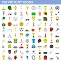 100 victory icons set, flat style Royalty Free Stock Photo